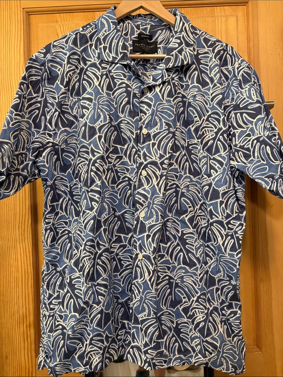 Other - Linen Blend Men’s Hawaiian Shirt Blue Floral Sz XL
